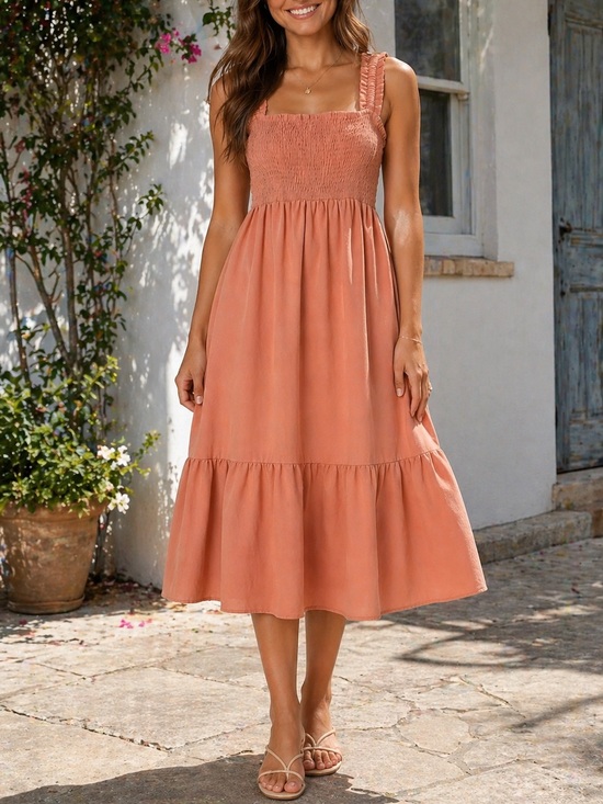 Blu Pepper Dresses & Skirts - Blu Pepper Dress Womens Small Pink Smocked Midi Tiered Sundress Cottagecore